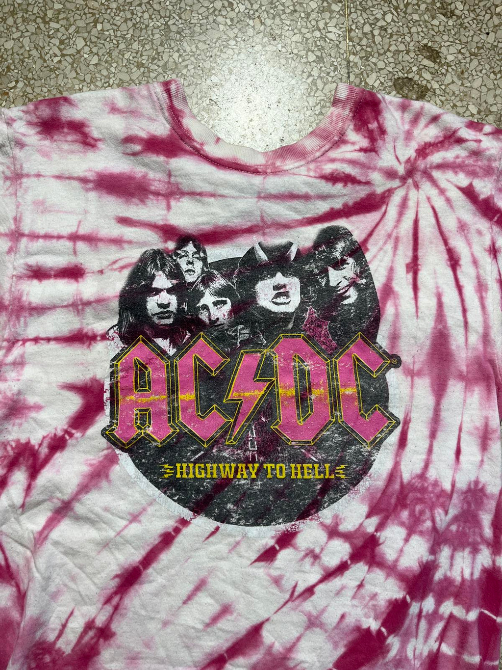 ACDC pink tiedye PreOwned Small Band TShirt