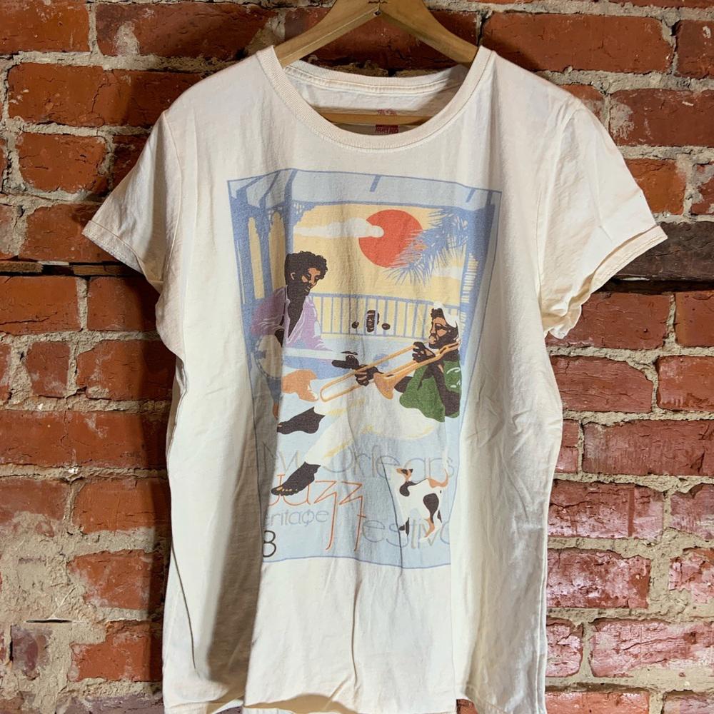 Jazz festival 1978 ladies 2XLarge beige graphic preowned T-shirt