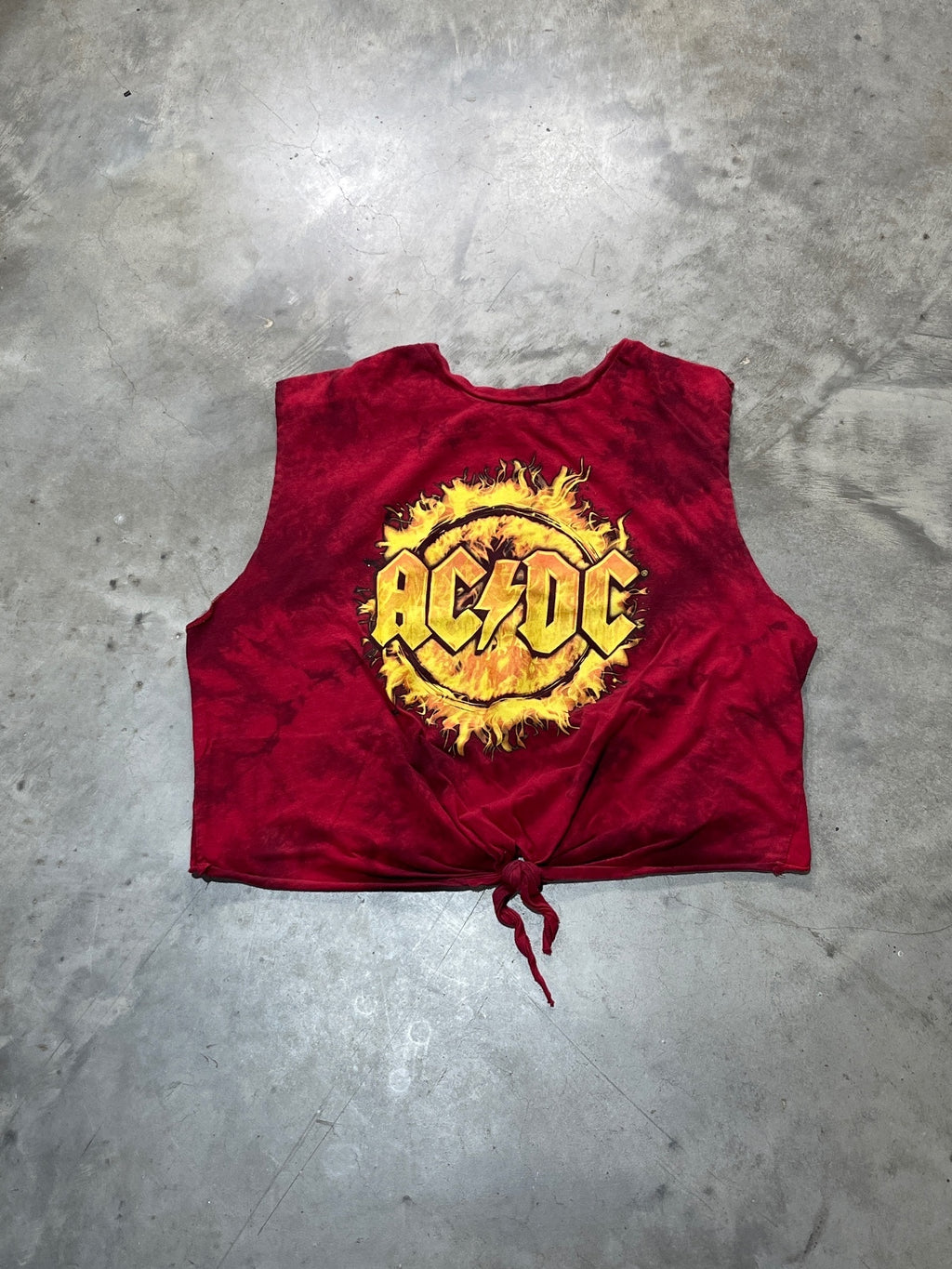 ACDC Preowned Large Cropped Cut Off Sleeve Tie Dye T-shirt