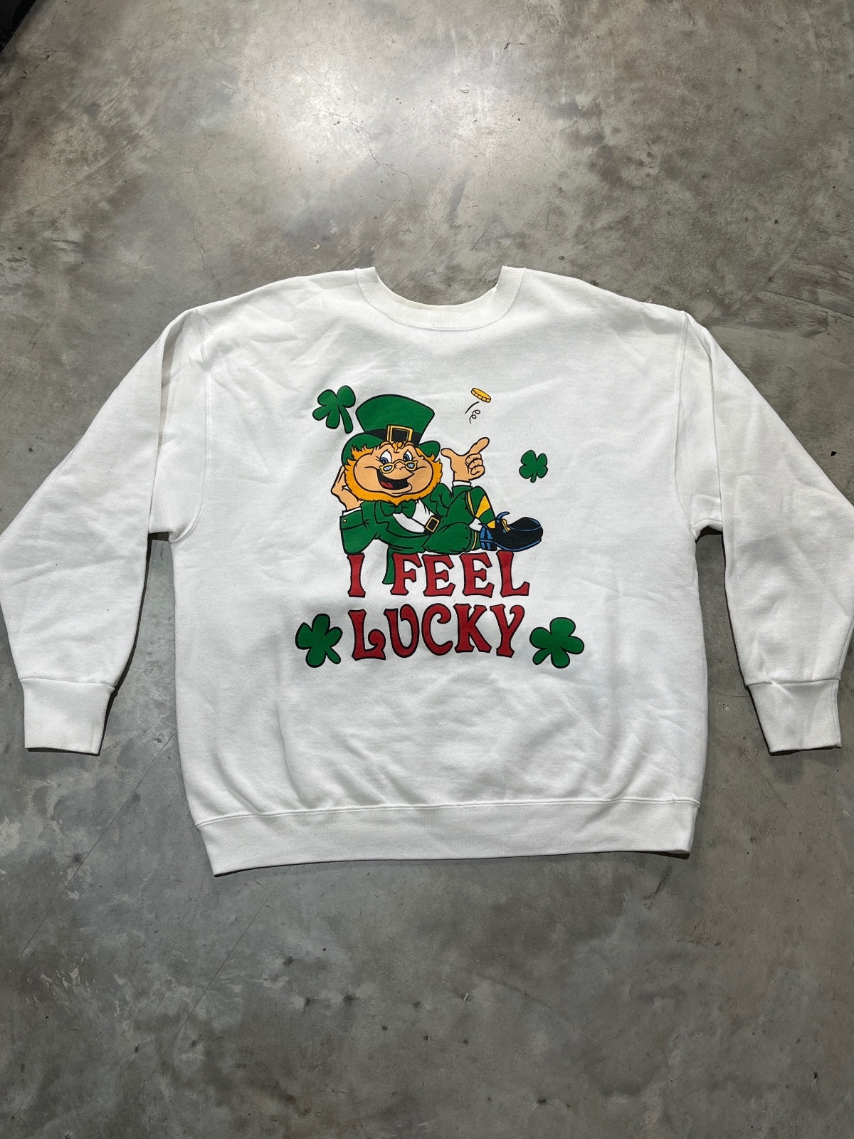 Vintage St. Pats Leprechaun I Feel Lucky Preowned XL Sweatshirt