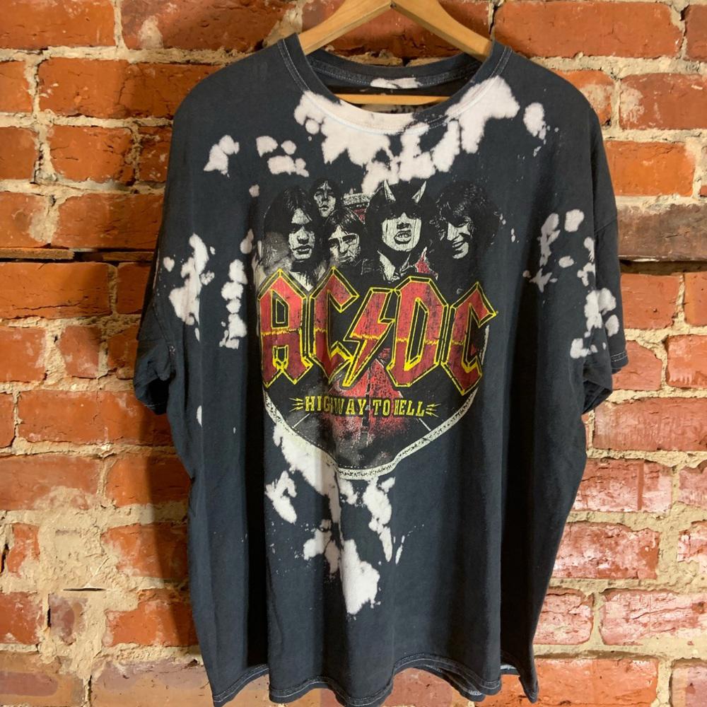ACDC large black bleached dyed graphic preowned T-shirt