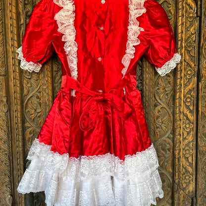 Vintage Red kids dress with white lace
