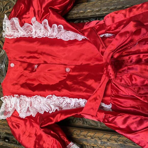 Vintage Red kids dress with white lace
