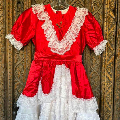 Vintage Red kids dress with white lace