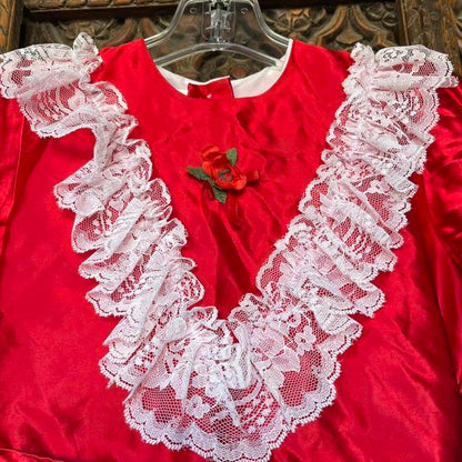 Vintage Red kids dress with white lace