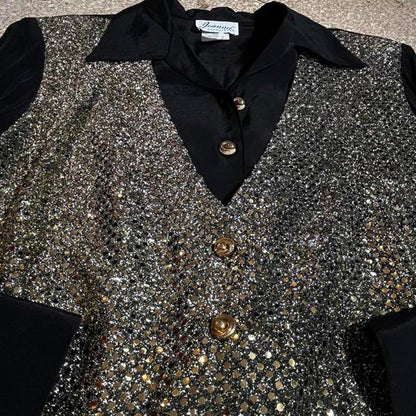 Black gold silver large sequin dress shirt