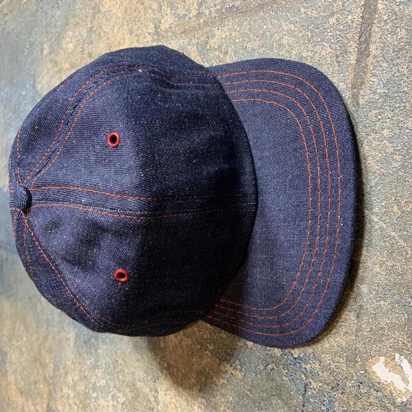 Vintage denim hat with red detail