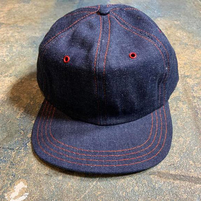 Vintage denim hat with red detail