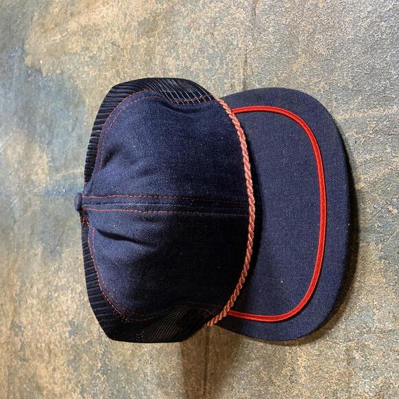 Vintage denim hat with red detail