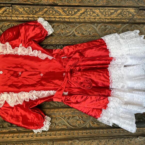 Vintage Red kids dress with white lace