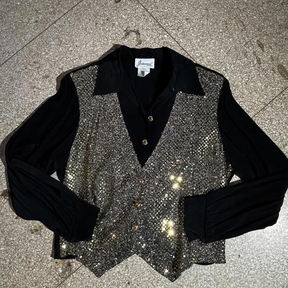 Black gold silver large sequin dress shirt