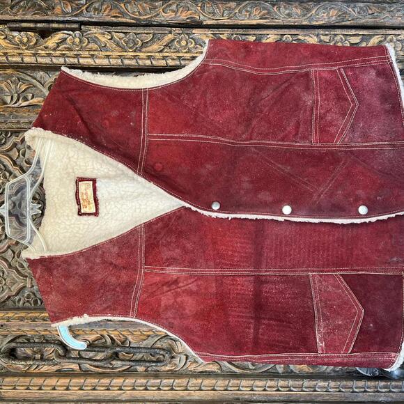 1970s maroon genuine leather suede vest PreOwned XL