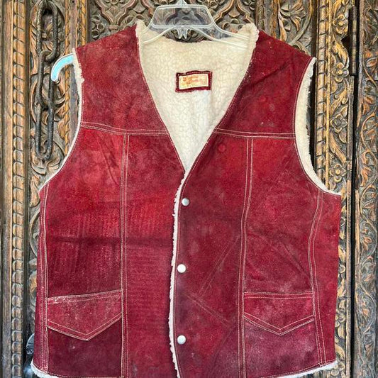 1970s maroon genuine leather suede vest PreOwned XL