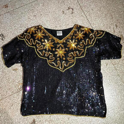 Black and gold medium sequin silk shirt