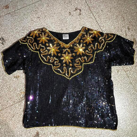 Black and gold medium sequin silk shirt