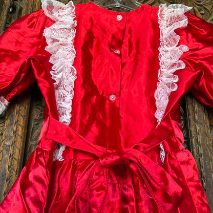 Vintage Red kids dress with white lace
