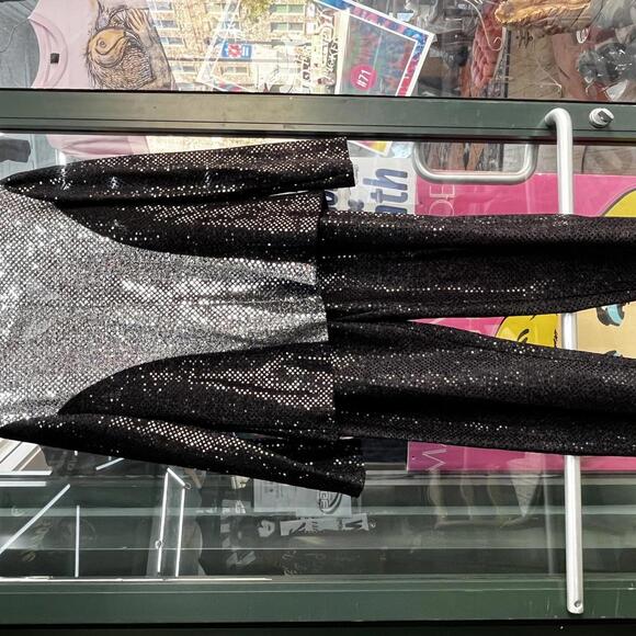 Black/silver sequin pantsuit with velcro middle