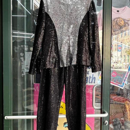 Black/silver sequin pantsuit with velcro middle