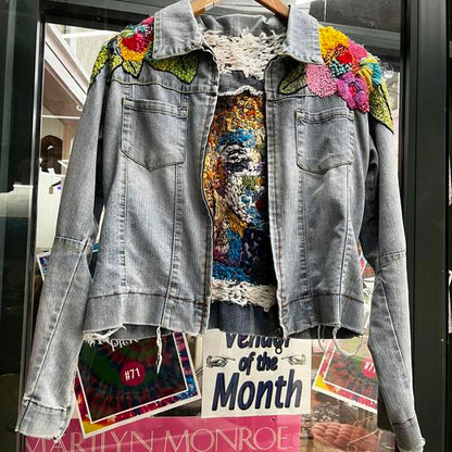 Vintage beaded and Embroidered Jean jacket
