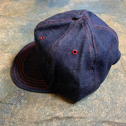 Vintage denim hat with red detail